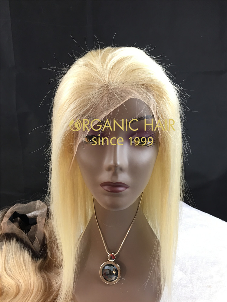 #613 blonde color Straight Virgin human hair lace front wig with silk base h11